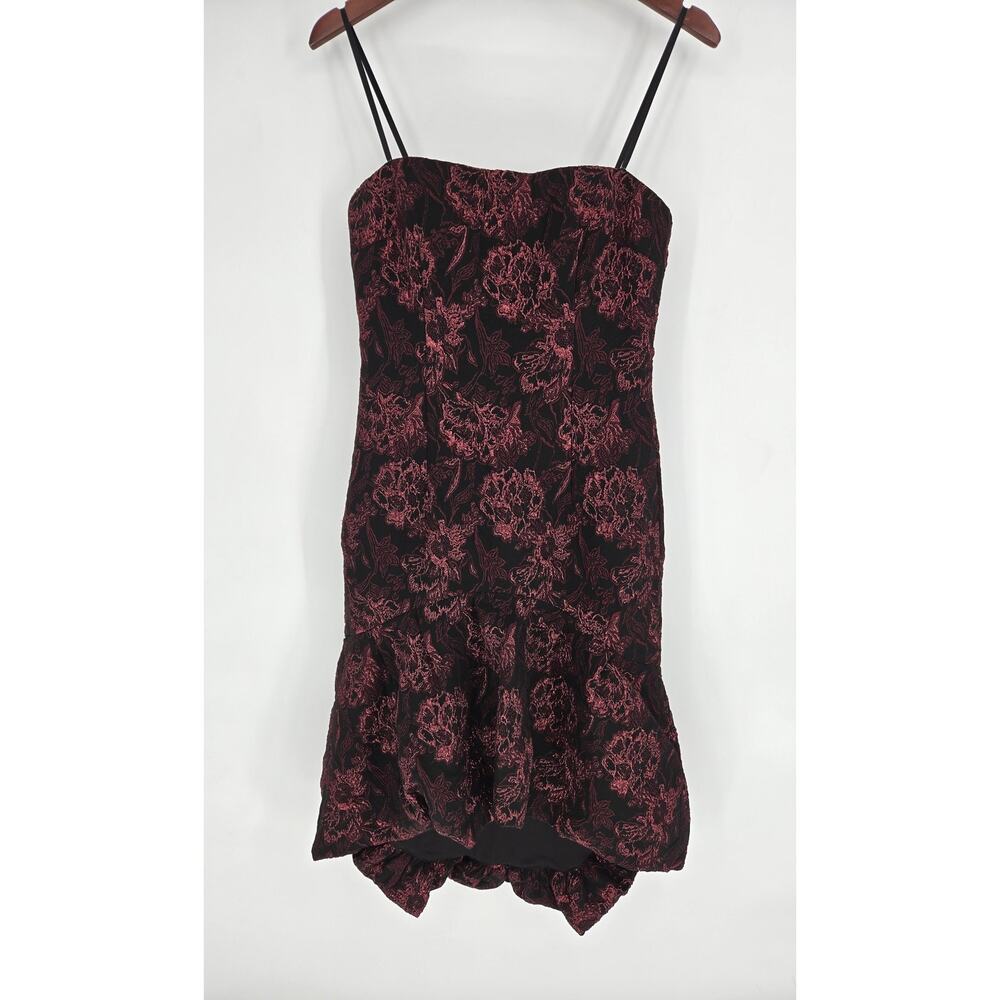 Aidan Maddox Black Pink Metallic Floral Strapless Dress Women's 6